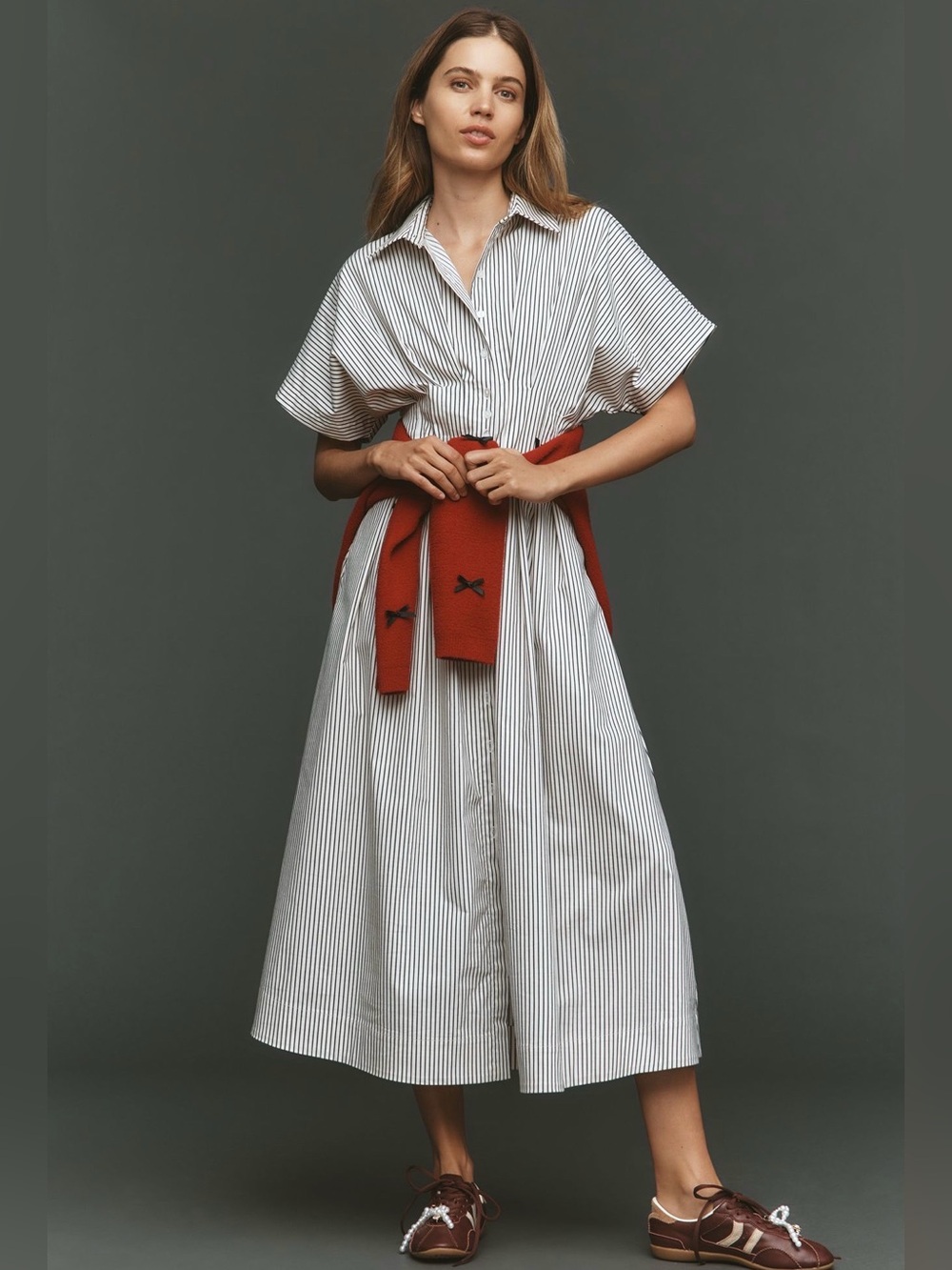 Exquise The Tobie Midi Shirt Dress Black and White Stripe Size L